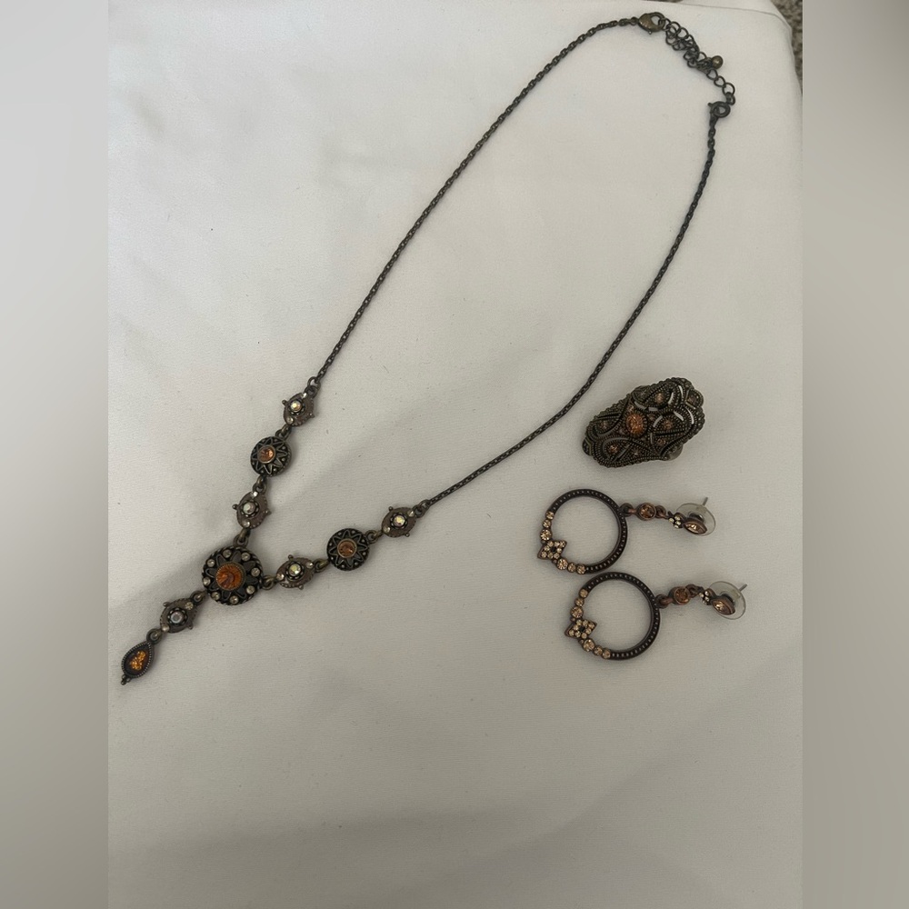 Necklace, earrings and ring set.